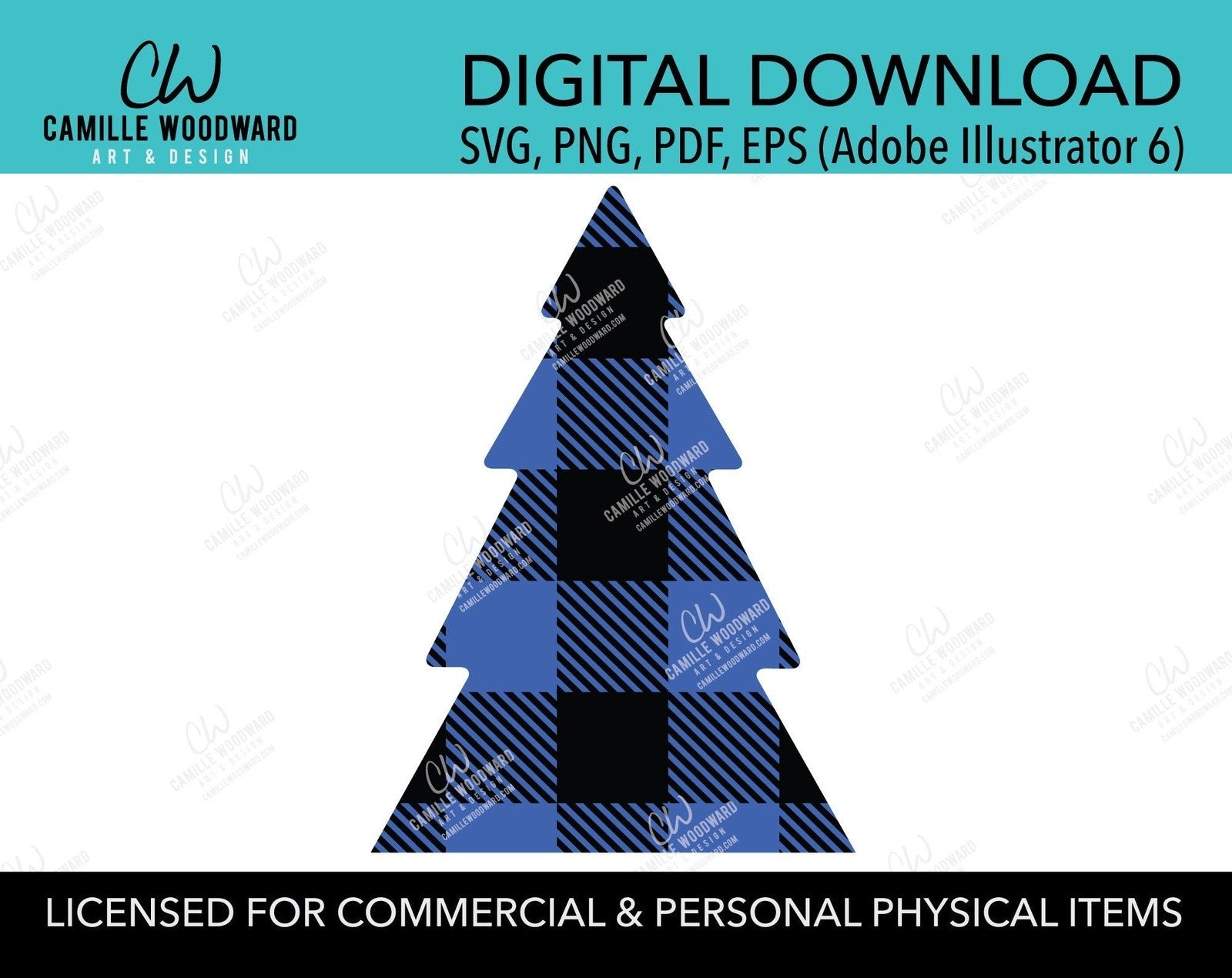 Buffalo Plaid Christmas Tree Blue Black, SVG, EPS, PNG - Sublimation Digital Download Transparent