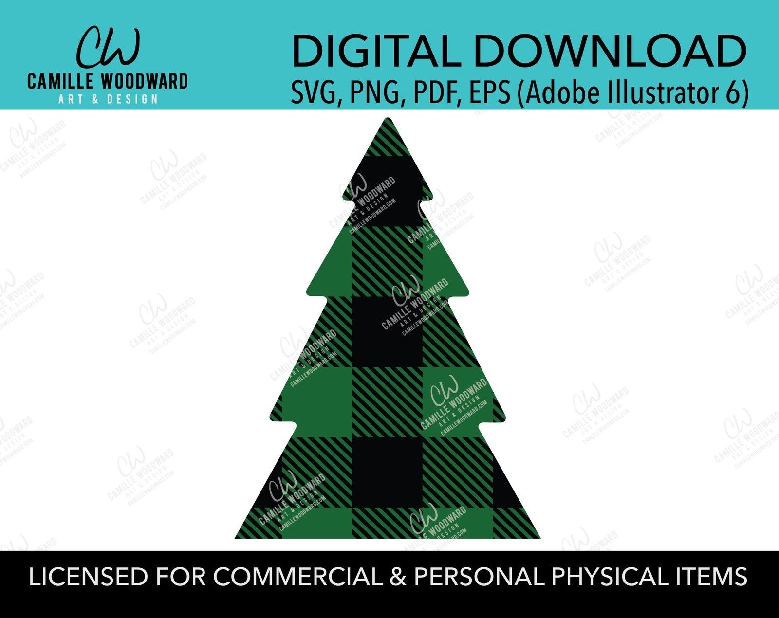 Buffalo Plaid Christmas Tree Green Black, SVG, EPS, PNG - Sublimation Digital Download Transparent