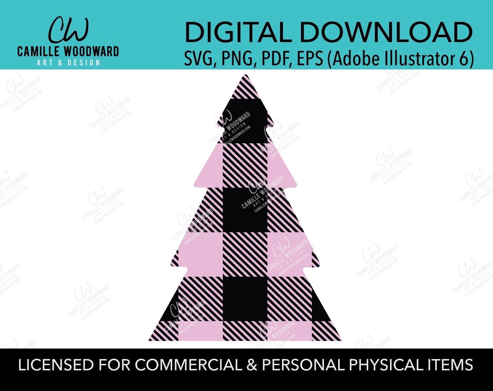 Buffalo Plaid Christmas Tree Pink Black, SVG, EPS, PNG - Sublimation Digital Download Transparent