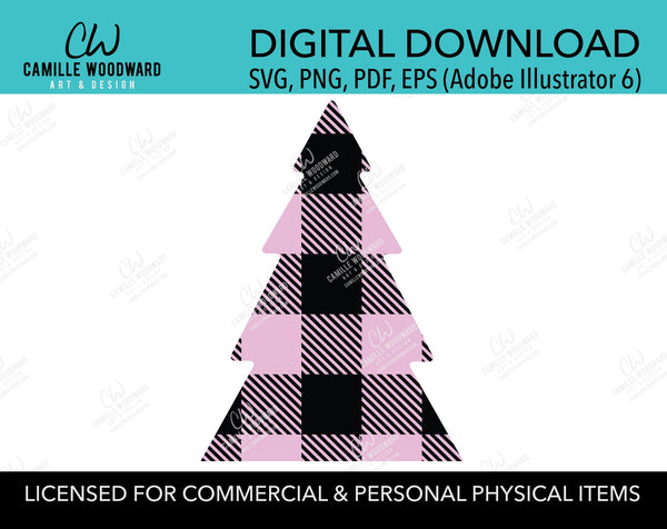 Buffalo Plaid Christmas Tree Pink Black, SVG, EPS, PNG - Sublimation Digital Download Transparent