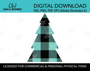 Buffalo Plaid Christmas Tree Turquoise Black, SVG, EPS, PNG - Sublimation Digital Download Transparent