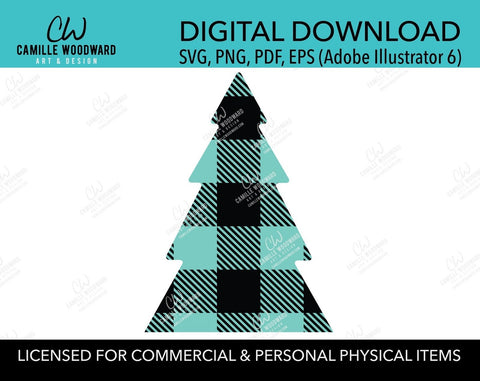 Buffalo Plaid Christmas Tree Turquoise Black, SVG, EPS, PNG - Sublimation Digital Download Transparent