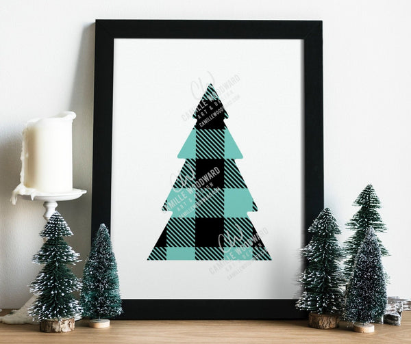 Buffalo Plaid Christmas Tree Turquoise Black, SVG, EPS, PNG - Sublimation Digital Download Transparent