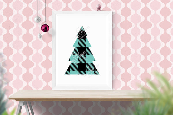 Buffalo Plaid Christmas Tree Turquoise Black, SVG, EPS, PNG - Sublimation Digital Download Transparent