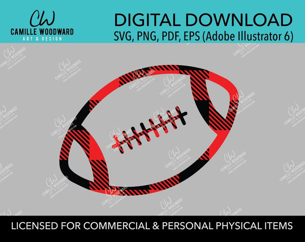 Buffalo Plaid Football Red Black Outline, SVG, EPS, PNG - Sublimation Digital Download Transparent