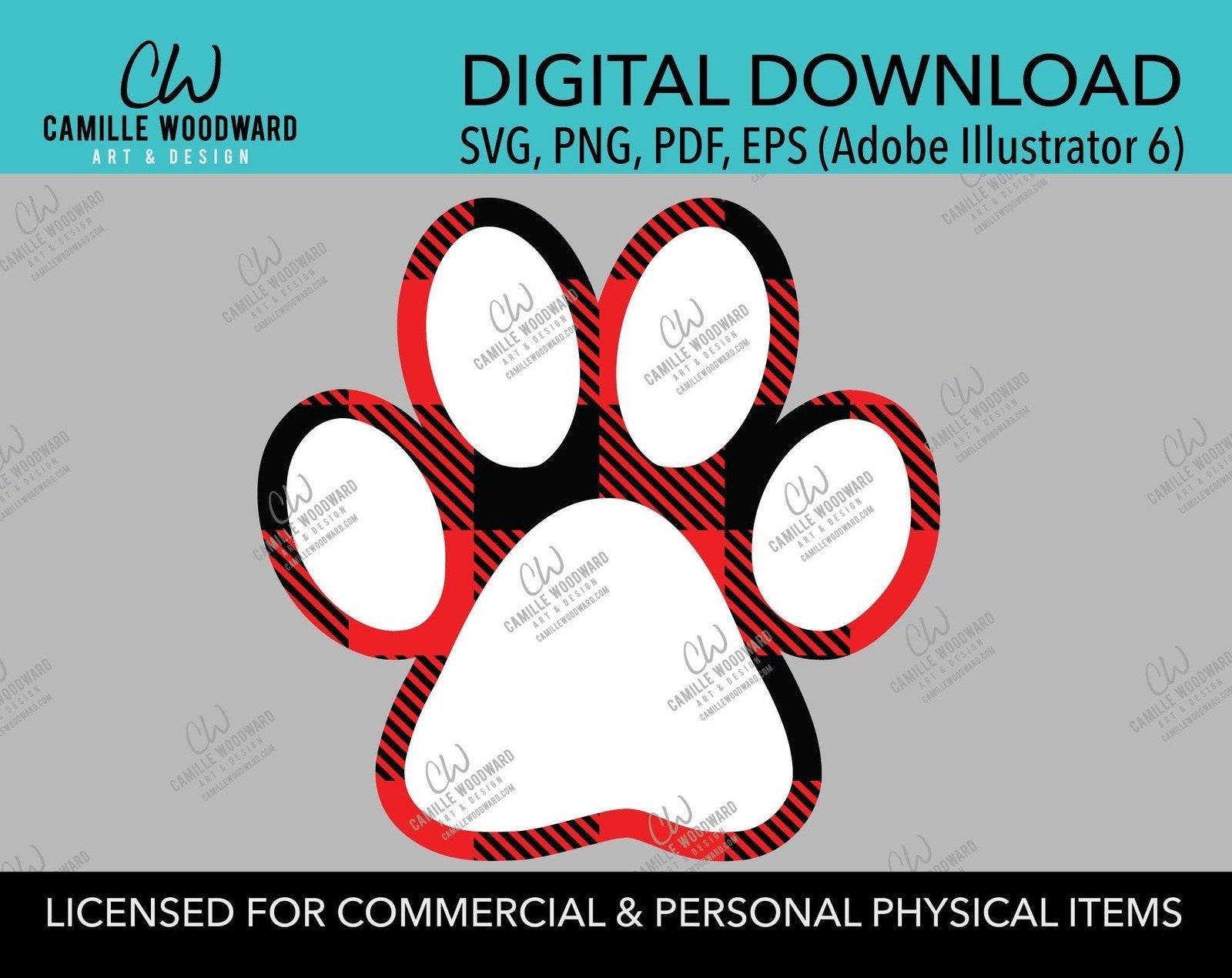 Buffalo Plaid Paw Print Red Black White Pads, SVG, EPS, PNG - Sublimation Digital Download Transparent