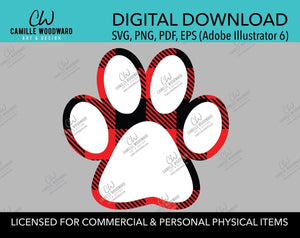 Buffalo Plaid Paw Print Red Black White Pads, SVG, EPS, PNG - Sublimation Digital Download Transparent