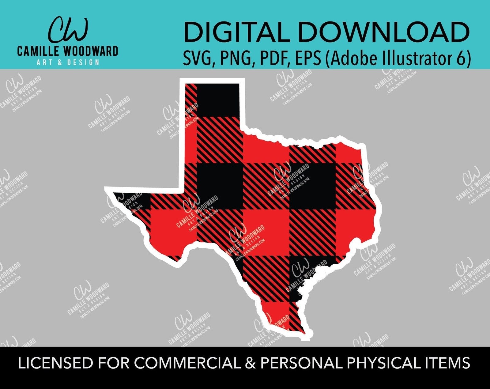 Buffalo Plaid Texas Red Black White Outline, SVG, EPS, PNG - Sublimation Digital Download Transparent