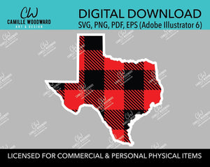 Buffalo Plaid Texas Red Black White Outline, SVG, EPS, PNG - Sublimation Digital Download Transparent