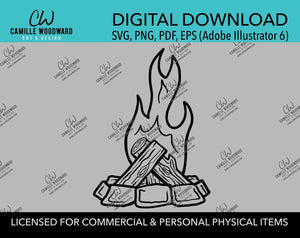 Campfire Original Black and White Transparent Drawing - PNG Digital Download