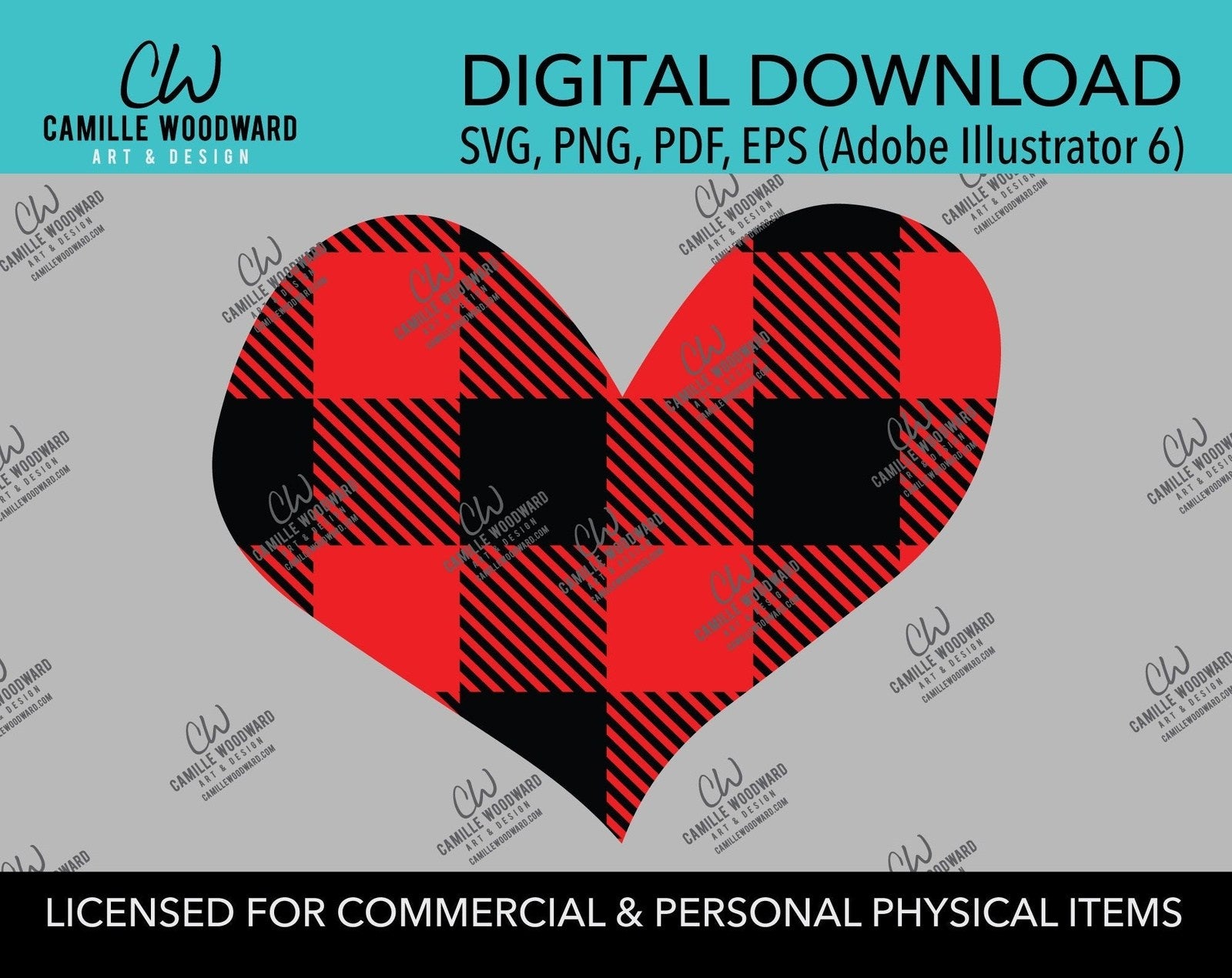 Buffalo Plaid Heart Red Black No Outline, SVG, EPS, PNG - Sublimation Digital Download Transparent