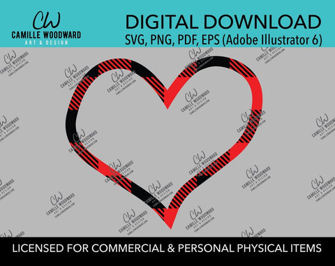 Buffalo Plaid Heart Red Black Plaid Outline, SVG, EPS, PNG - Sublimation Digital Download Transparent