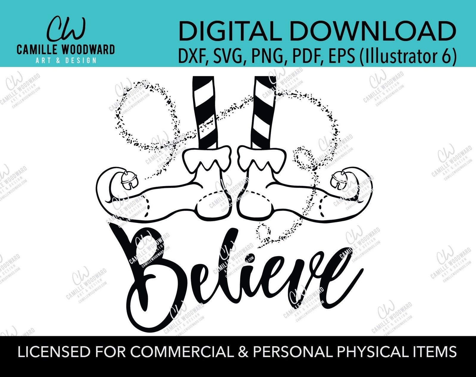 Christmas Elf Shoes Believe Sparkle Jingle Bell Black and White, SVG, EPS, PNG - Sublimation Digital Download Transparent