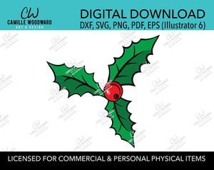 Christmas Holly Leaves and Red Berry, SVG, EPS, PNG - Sublimation Digital Download Transparent