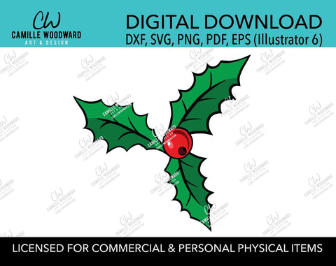 Christmas Holly Leaves and Red Berry, SVG, EPS, PNG - Sublimation Digital Download Transparent