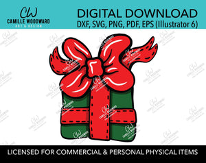 Christmas Present Red and Green Clip Art, SVG, EPS, PNG - Sublimation Digital Download Transparent