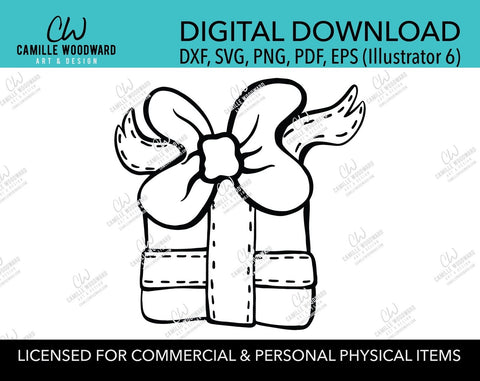 Christmas Present Black and White Clip Art, SVG, EPS, PNG - Sublimation Digital Download Transparent