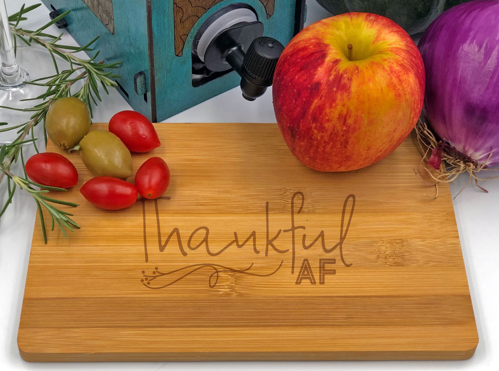Thankful AF Cheese Snack Tray / Cutting Board Engraved Bamboo