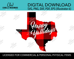Happy Y'allidays Buffalo Plaid Texas Christmas Red Black, SVG, EPS, PNG - Sublimation Digital Download