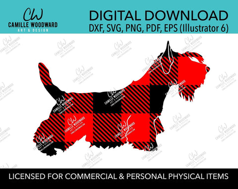 Buffalo Plaid Scottish Terrier Dog Red Black, SVG, EPS, PNG - Sublimation Digital