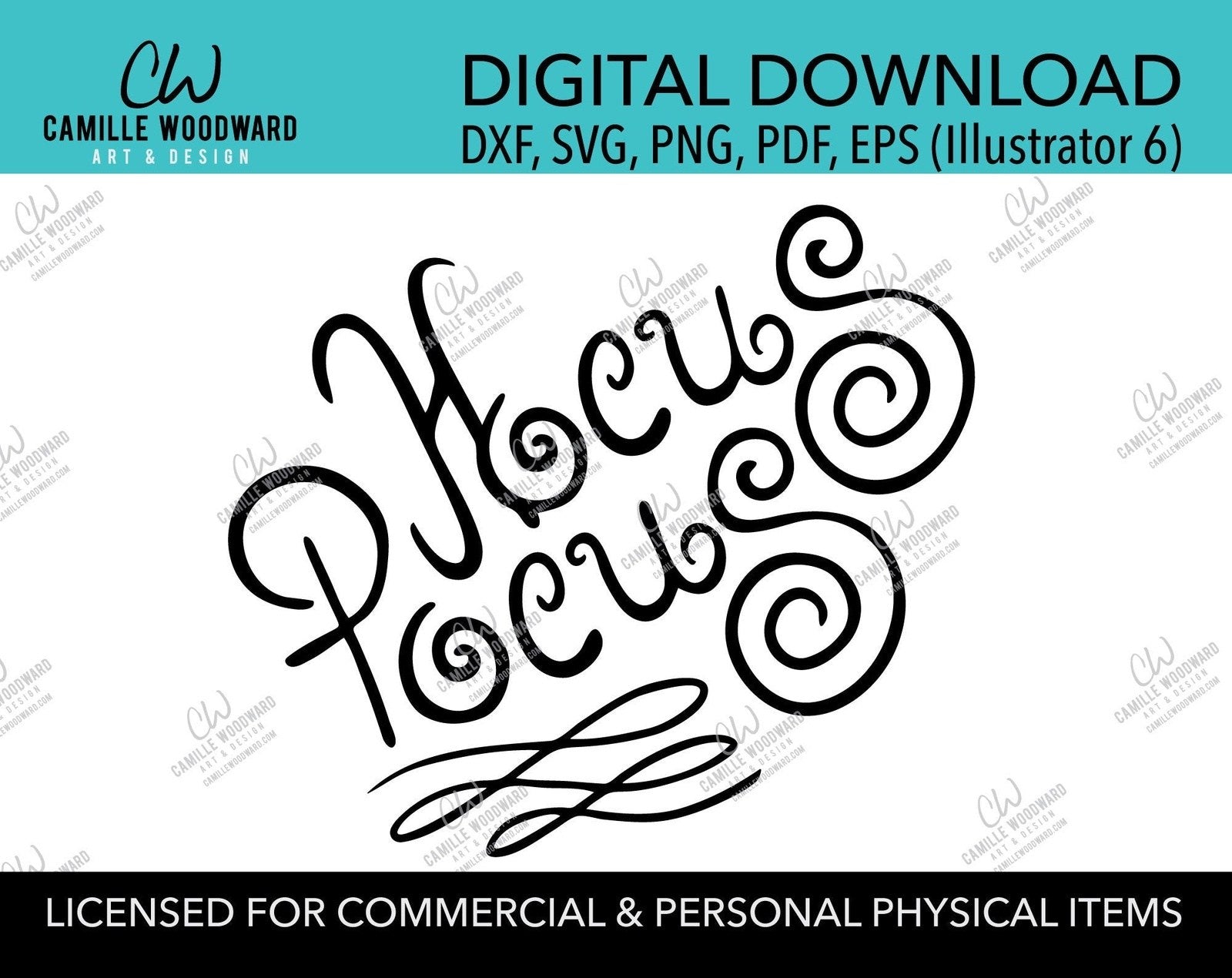 Hocus Pocus Text Black and White, PNG SVG - Sublimation Digital Download Transparent