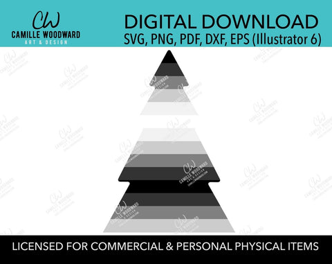 Gray Gradient Stripe Christmas Tree, SVG, EPS, PNG - Sublimation Digital Download Transparent