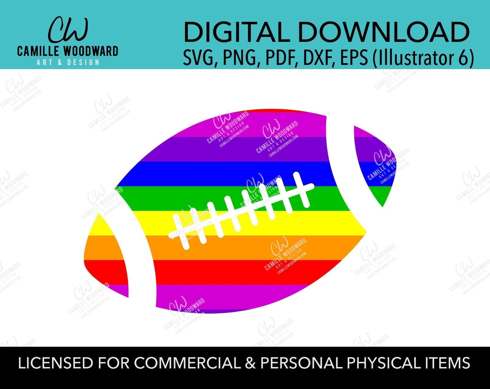 Rainbow Stripe Football, SVG, EPS, PNG - Sublimation Digital Download Transparent
