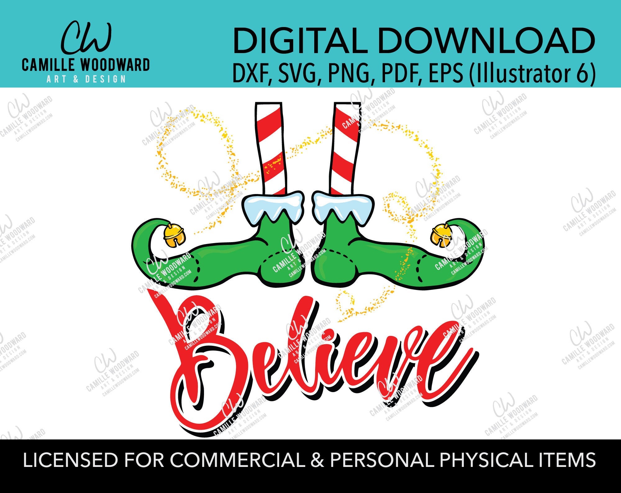 Christmas Elf Shoes Believe Sparkle Jingle Bell Green and Red, SVG, EPS, PNG - Sublimation Digital Download Transparent