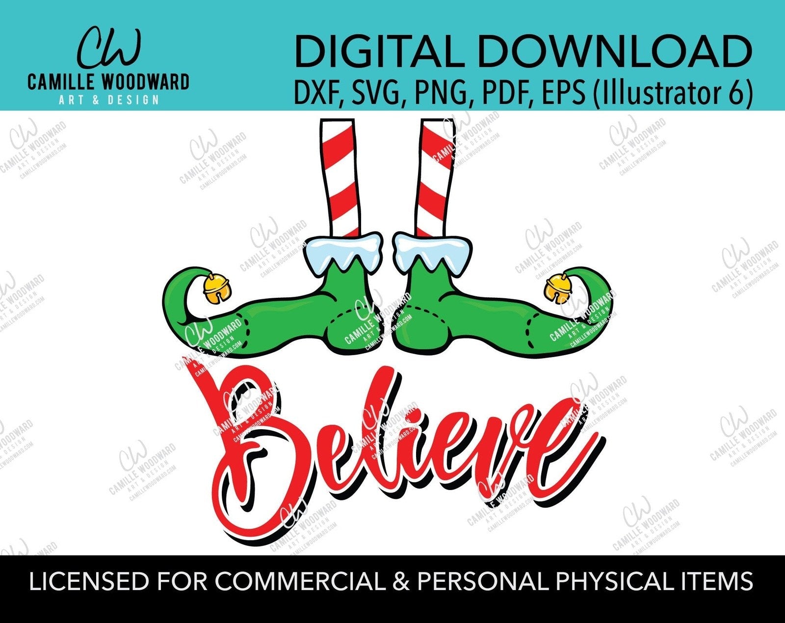 Christmas Elf Shoes Believe Jingle Bell Red and Green, SVG, EPS, PNG - Sublimation Digital Download Transparent