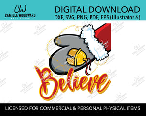 Christmas Believe Santa Mitten and Gold Sparkle Jingle Bell, SVG, EPS, PNG - Sublimation Digital Download Transparent
