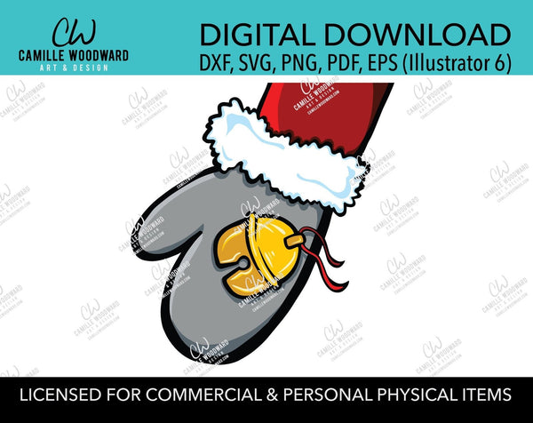 Christmas Santa Mitten and Jingle Bell, SVG, EPS, PNG - Sublimation Digital Download Transparent