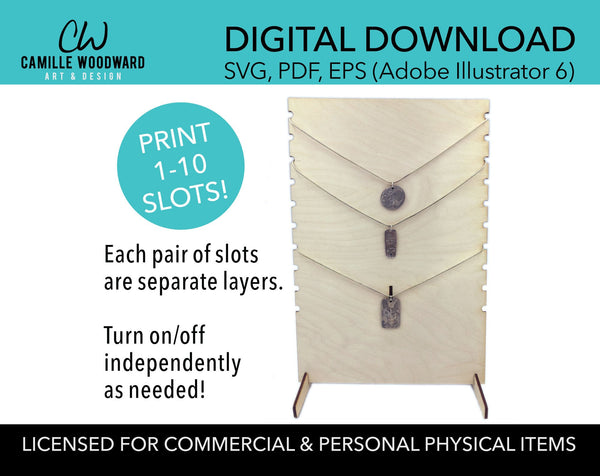 Adjustable Necklace Display Stand SVG, Rectangle with Circle Side Notches - Instant Digital Download