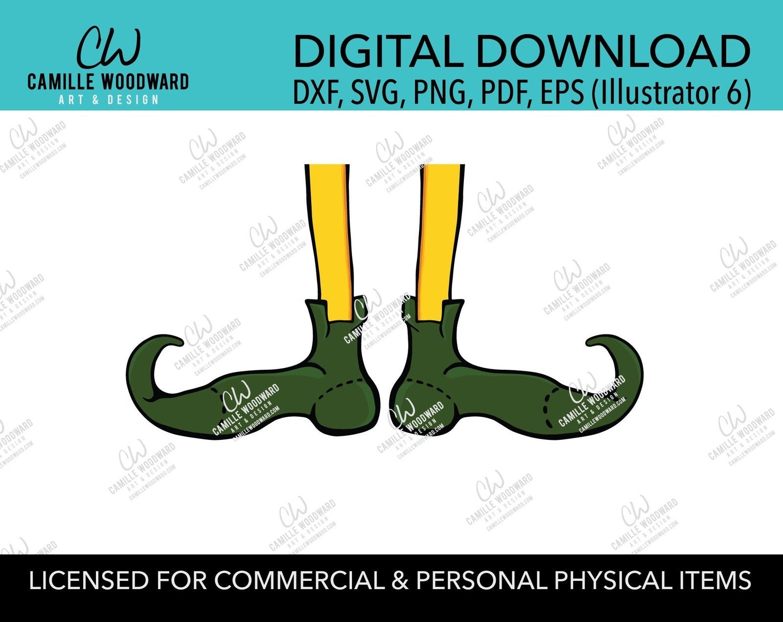 Christmas Elf Legs and Shoes Yellow and Green, SVG, EPS, PNG - Sublimation Digital Download Transparent