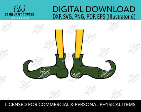 Christmas Elf Legs and Shoes Yellow and Green, SVG, EPS, PNG - Sublimation Digital Download Transparent