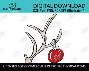 Christmas Deer Antler and Red Ornament, SVG, EPS, PNG - Sublimation Digital Download Transparent