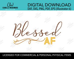 Thanksgiving Blessed AF Text Clip Art, SVG, PNG - Sublimation Digital Download Transparent