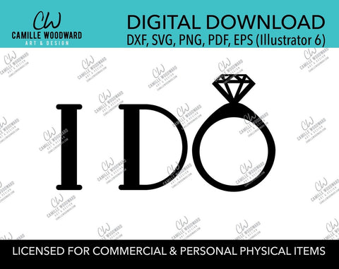 I Do Diamond Ring Black and White, EPS, PNG SVG - Digital Download Transparent