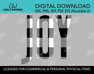 Joy Buffalo Plaid Christmas White Black, SVG, EPS, PNG - Sublimation Digital Download