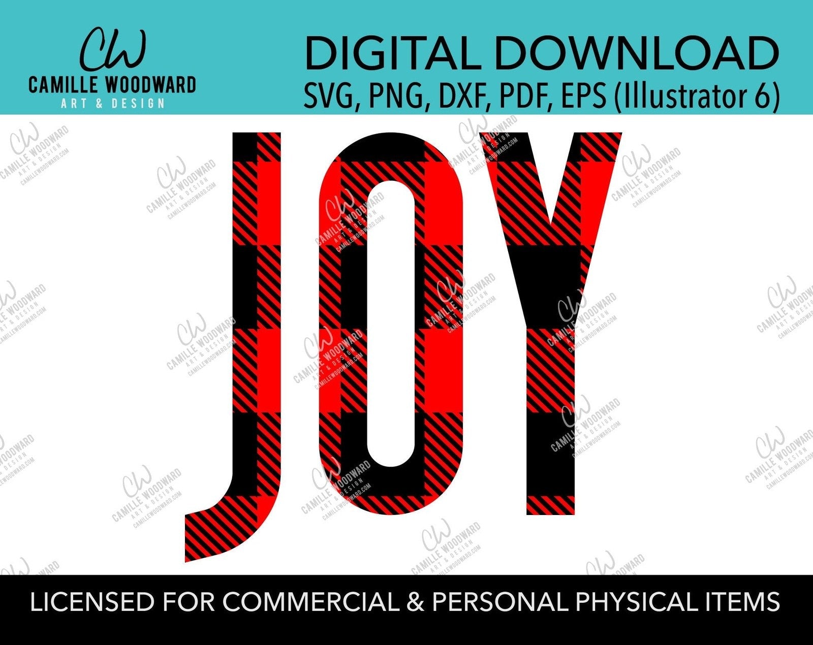 Joy Buffalo Plaid Christmas Red Black, SVG, EPS, PNG - Sublimation Digital Download
