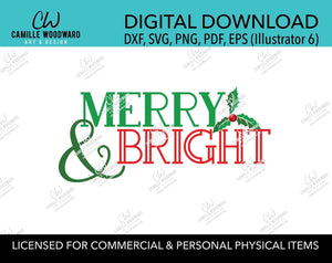 Christmas Merry & Bright Green Red Holly, SVG, EPS, PNG - Sublimation Digital Download