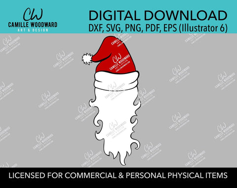 Santa Hat White Beard Red Black, SVG, EPS, PNG - Sublimation Digital Download