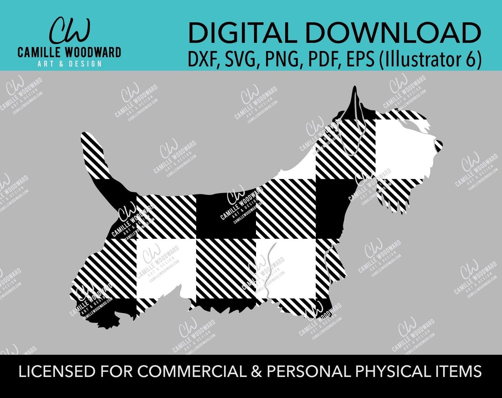Buffalo Plaid Scottish Terrier Dog Black White, SVG, EPS, PNG - Sublimation Digital