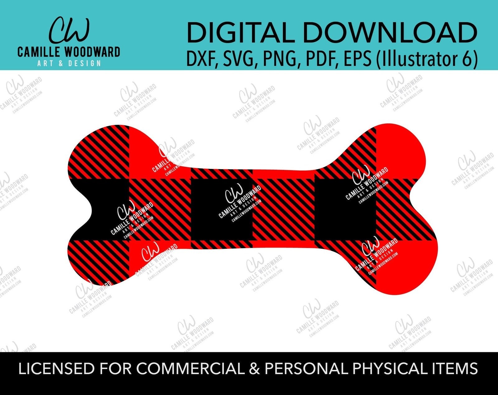 Buffalo Plaid Dog Bone Red Black, SVG, EPS, PNG - Sublimation Digital