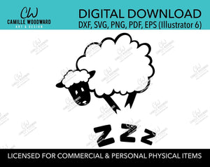 Counting Sheep Zzz Black and White, SVG, EPS, PNG - Sublimation Digital Download