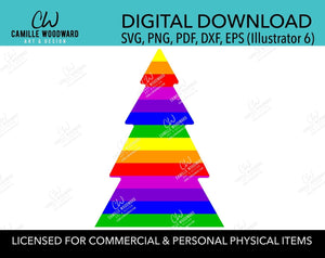 Rainbow Stripe Christmas Tree Bright, SVG, EPS, PNG - Sublimation Digital Download Transparent