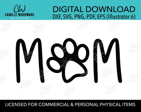 Dog Mom SVG, Paw Print SVG, Black and White, Cricut, Silhouette - Sublimation Digital Download Transparent