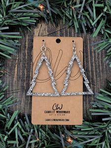 Christmas Tree Silver Sparkle Earrings Acrylic