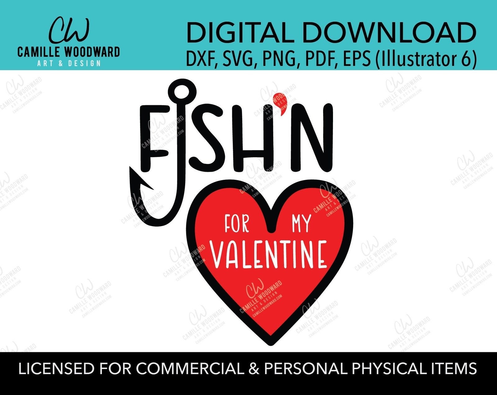 SVG Fish'n for My Valentine Heart, Fish Hook, Red Black, PNG - Sublimation Digital Download Transparent