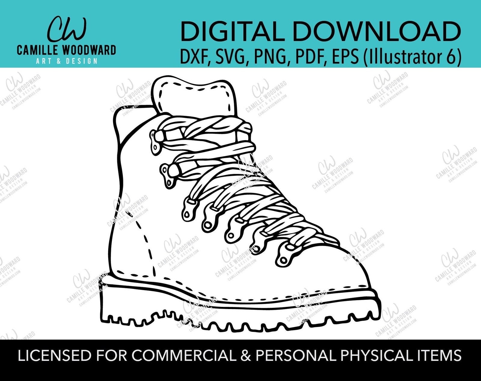 Hiking Boot Vintage Black and White, SVG, EPS, PNG - Sublimation Digital Download