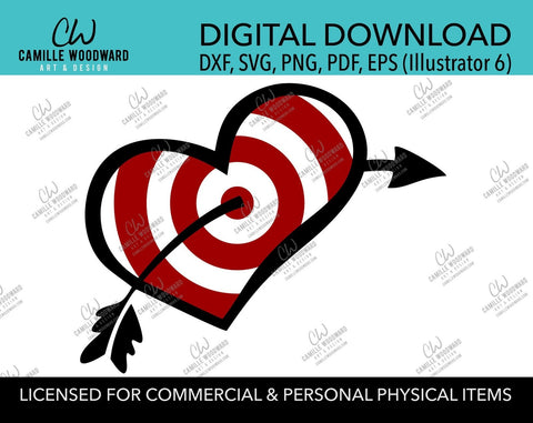 Heart with Black Arrow and Red Bullseye, SVG, EPS, PNG - Sublimation Digital Download Transparent